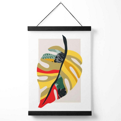 Tropical Monstera Green and Red Minamilist Medium Poster with Black Hanger