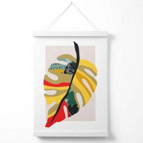 Tropical Monstera Green and Red Minamilist Poster with Hanger / 33cm / White
