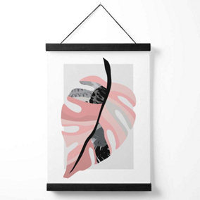 Tropical Monstera Grey and Pink Boho Botanical Medium Poster with Black Hanger