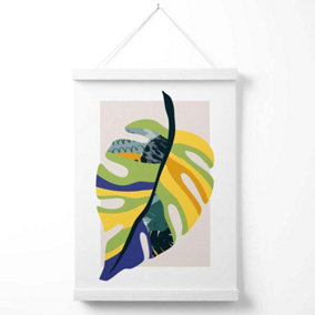 Tropical Monstera Teal and Green Mid Century Modern  Poster with Hanger / 33cm / White