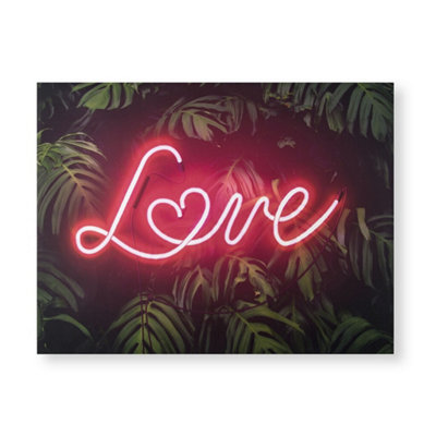 Tropical Neon Love Printed Canvas Typography Wall Art