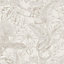 Tropical Off White Silver Floral Glitter Parrot Tiger Monkey Jungle Wallpaper