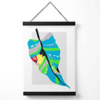 Tropical Palm Blue and Green Abstract Minimalist Medium Poster with Black Hanger