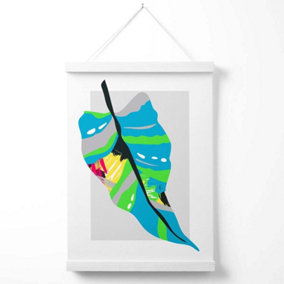 Tropical Palm Blue and Green Abstract Minimalist Poster with Hanger / 33cm / White
