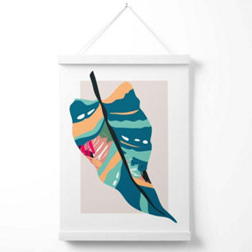 Tropical Palm Blue and Pink Boho Botanical Poster with Hanger / 33cm / White