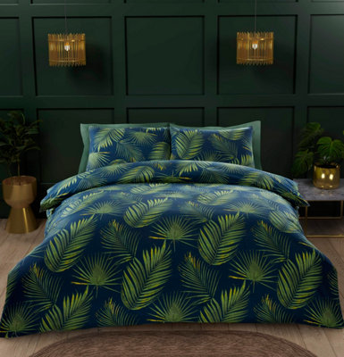 Tropical Palma Leaves Duvet Set Double Green