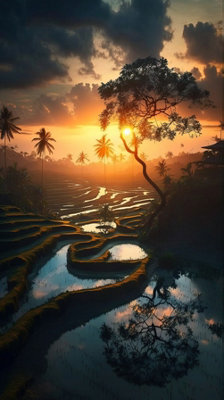 Tropical Paradise Sunset- One Roll Mural