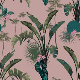 Tropical Paradise Wallpaper In Dusky Pink