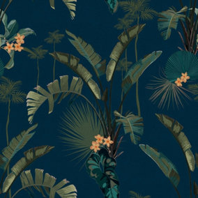 Tropical Paradise Wallpaper In Navy