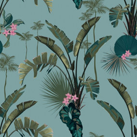 Tropical Paradise Wallpaper In Teal