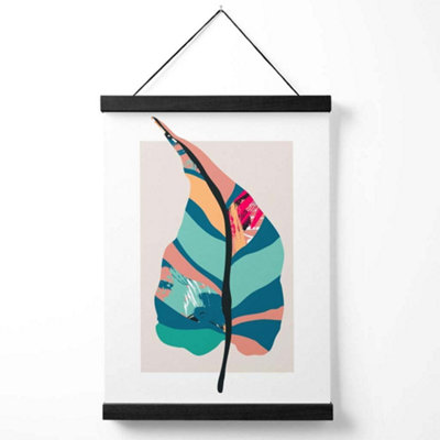 Tropical Plant Blue and Pink Boho Botanical Medium Poster with Black Hanger