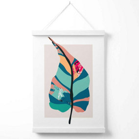 Tropical Plant Blue and Pink Boho Botanical Poster with Hanger / 33cm / White