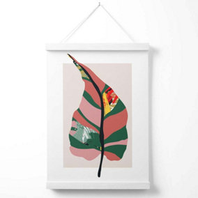 Tropical Plant Green and Red Minamilist Poster with Hanger / 33cm / White