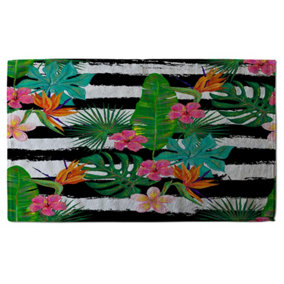 Tropical Plants on Black & White Stripes (Bath Towel) / Default Title