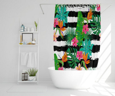 Tropical Plants on Black & White Stripes (Shower Curtain) / Default Title Price Comparisons | Compare The Build
