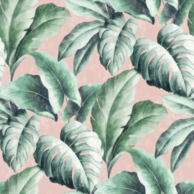 Tropicana Floral Leaf Wallpaper In Pink