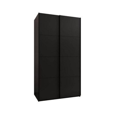 Trosa I Black Sliding Door Wardrobe W1300mm H2450mm D640mm with Black Steel Handles