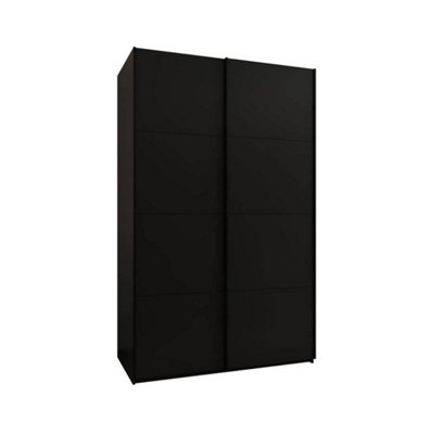 Trosa I Black Sliding Door Wardrobe W1500mm H2450mm D640mm with Black Steel Handles