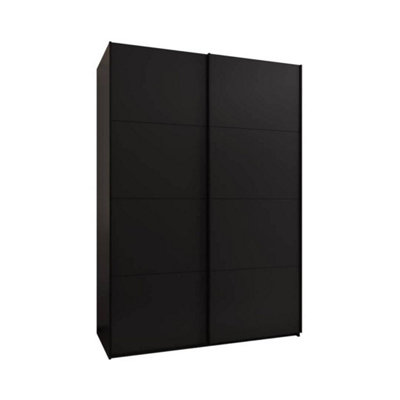 Trosa I Black Sliding Door Wardrobe W1700mm H2450mm D640mm with Black Steel Handles