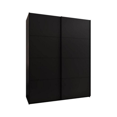 Trosa I Black Sliding Door Wardrobe W1900mm H2450mm D640mm with Black Steel Handles