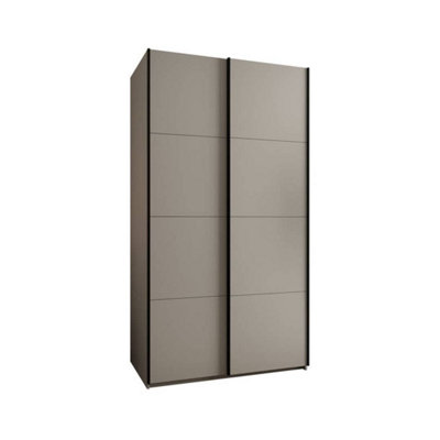 Trosa I Cashmere Sliding Door Wardrobe W1400mm H2450mm D640mm with Black Steel Handles