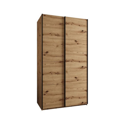 Trosa I Oak Artisan Sliding Door Wardrobe W1300mm H2450mm D640mm with Black Steel Handles