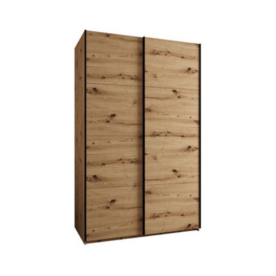 Trosa I Oak Artisan Sliding Door Wardrobe W1600mm H2450mm D640mm with Black Steel Handles