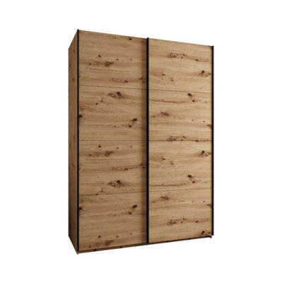 Trosa I Oak Artisan Sliding Door Wardrobe W1700mm H2450mm D640mm with Black Steel Handles