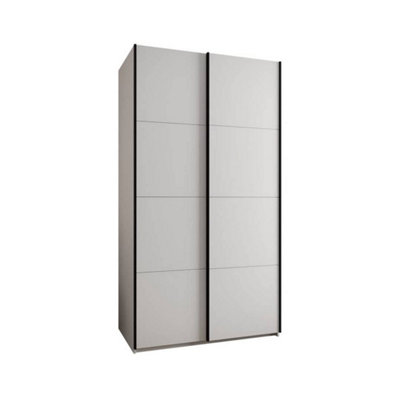 Trosa I White Sliding Door Wardrobe W1400mm H2450mm D640mm with Black Steel Handles