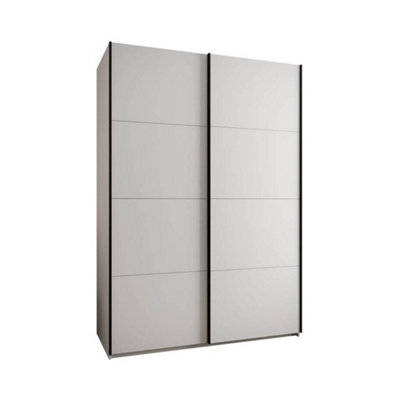 Trosa I White Sliding Door Wardrobe W1700mm H2450mm D640mm with Black Steel Handles