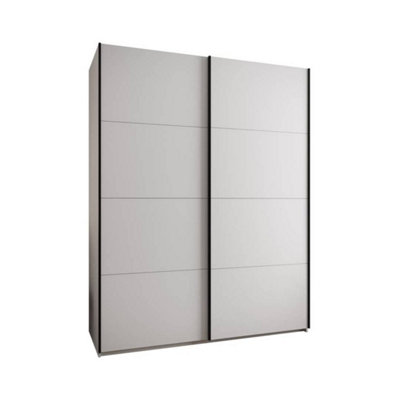 Trosa I White Sliding Door Wardrobe W1900mm H2450mm D640mm with Black Steel Handles