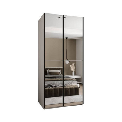 Trosa II White Mirrored Sliding Door Wardrobe W1000mm H2450mm D640mm with Black Steel Handles