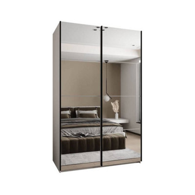 Trosa II White Mirrored Sliding Door Wardrobe W1600mm H2450mm D640mm with Black Steel Handles