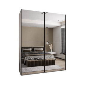 Trosa II White Mirrored Sliding Door Wardrobe W1900mm H2450mm D640mm with Black Steel Handles