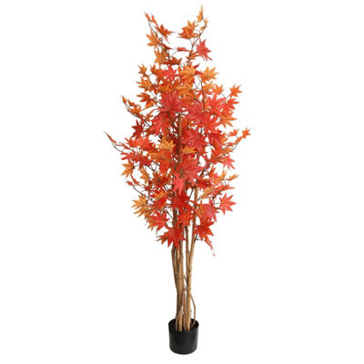 True Products Artificial Autumn Red Maple Tree with Natural Wood Trunk ...