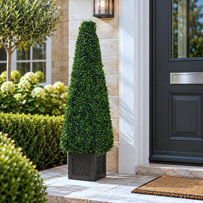 True Products Artificial Boxwood Obelisk Topiary Tree with Pot UV ...