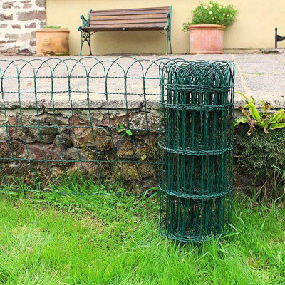 True Products Garden Decorative Border Fence - Green PVC Coated Wire - Lawn Path Edge - 650mm x 10m