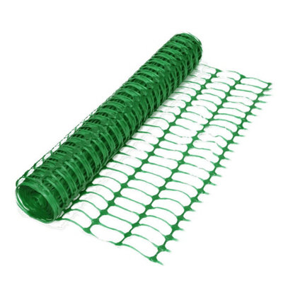 True Products Green 5.5kg Safety Barrier Mesh Fence Netting 1m x 50m & 10 Black Plastic Fencing Stakes