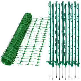 True Products Green 5.5kg Safety Barrier Mesh Fence Netting 1m x 50m & 10 Green Plastic Fencing Stakes