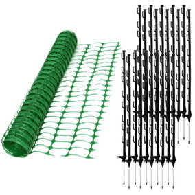 True Products Green 5.5kg Safety Barrier Mesh Fence Netting 1m x 50m & 20 Black Plastic Fencing Stakes