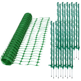True Products Green 5.5kg Safety Barrier Mesh Fence Netting 1m x 50m & 20 Green Plastic Fencing Stakes