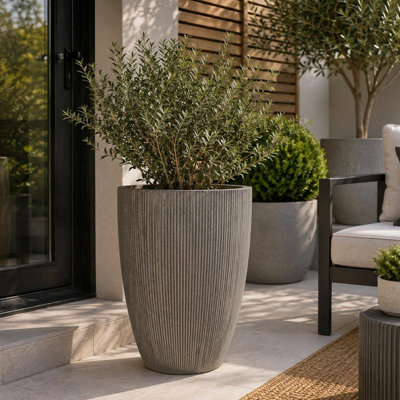 True Products Milan Tall Ruffled Plant Pot 37x37x48 - Sandstone