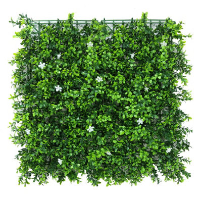 True Products Premium Artificial Green Plant Living Wall Panel 50cm x 50cm - White Flower