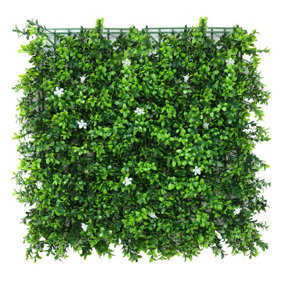True Products Premium Artificial Green Plant Living Wall Panel 50cm x 50cm - White Flower