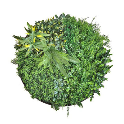 True Products Premium Artificial Living Wall ROUND Framed Art Panel 80cm Diameter Black Metal Frame