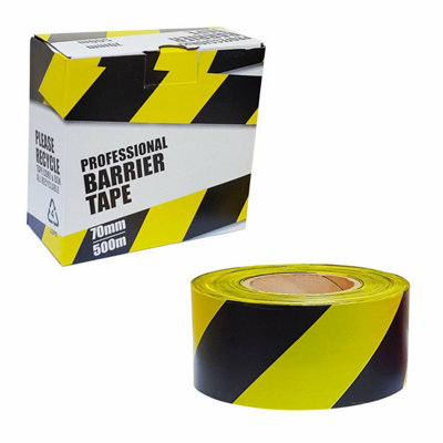 True Products Professional Hazard Barrier Tape 70mm x 500m Black & Yellow - 1 Roll