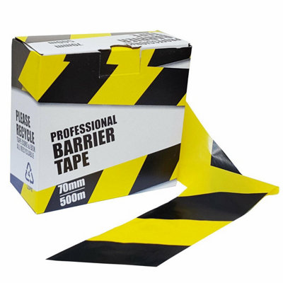 True Products Professional Hazard Barrier Tape 70mm x 500m Black & Yellow - 1 Roll
