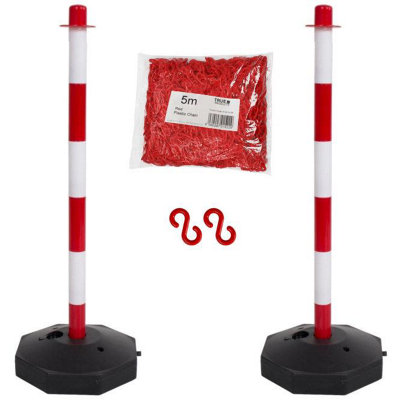 True Products Support Posts & Plastic Chain Barrier Set - 2 x Red & White Posts & 5m Red Chain