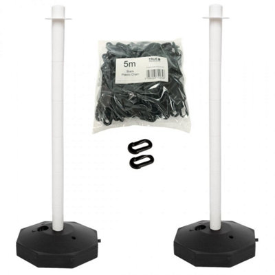 True Products Support Posts & Plastic Chain Barrier Set - 2 x White Posts & 5m Black Chain Price Comparisons | Compare The Build