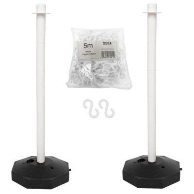 True Products Support Posts & Plastic Chain Barrier Set - 2 x White Posts & 5m White Chain